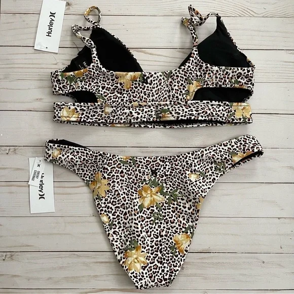 Hurley Jungle Cat Animal‎ Print Bikini Set Size Large Women